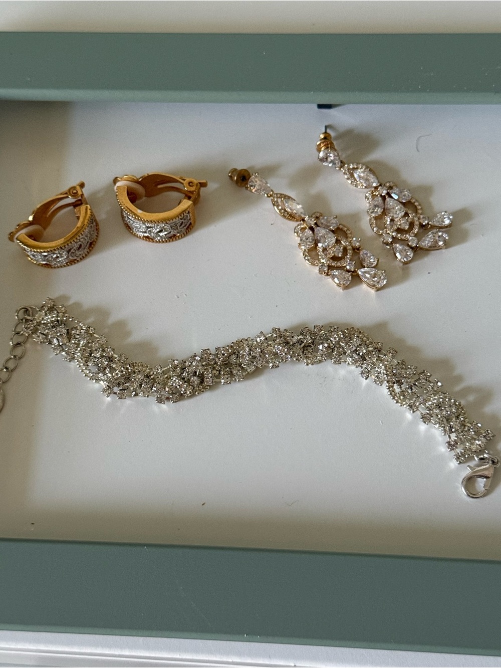 Gold and Silver Crystal Bracelet and Earring Set-3
